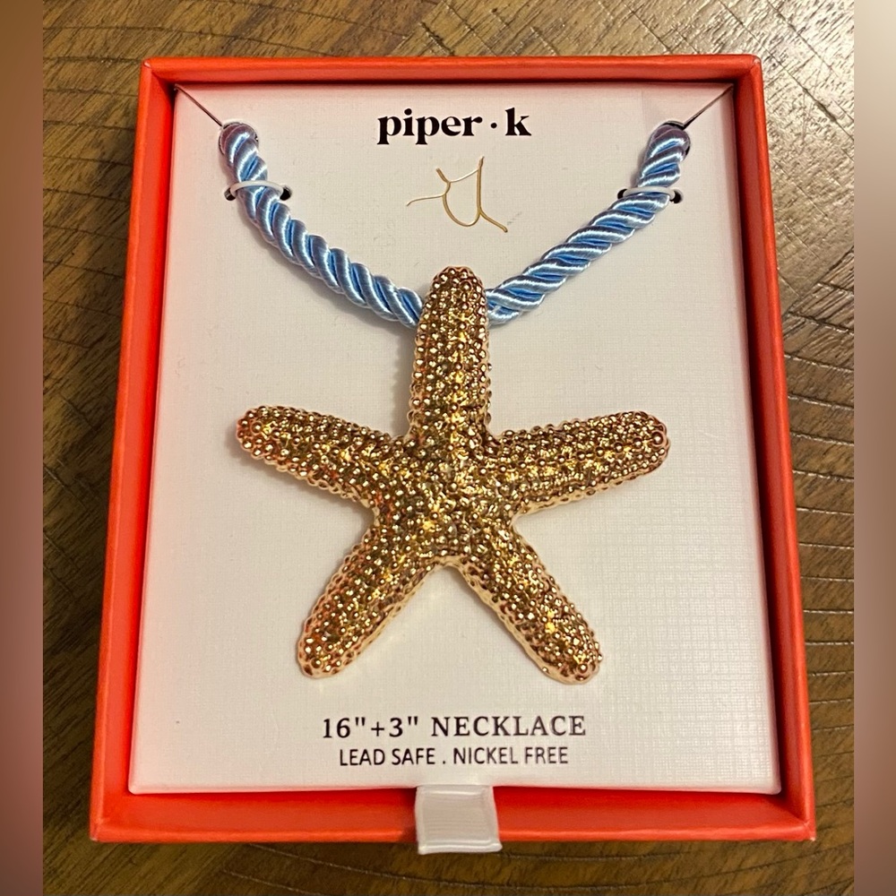 Piper K Gold Starfish Blue Nautical Rope Necklace NIB
